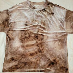 Women’s Velvet Burnout Tie Dye Top Short Sleeve Crew Neck Brown Beige Size L